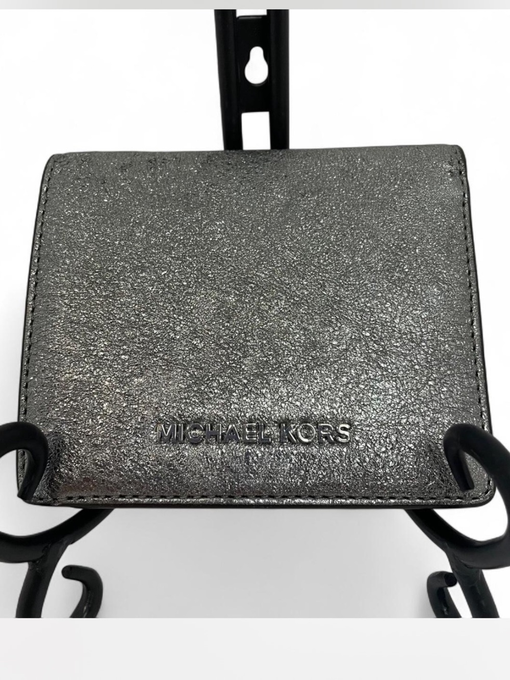 Michael Kors Metallic Silver Shiny Leather Bi-fold Compact Jet Set Small Wallet